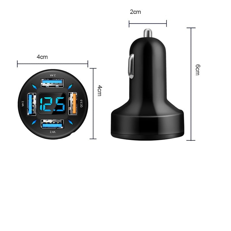 66W Auto Ladegerät mit Quick Charge und 4-Port USB A+USB C Schnellladefunktion für mobile Geräte