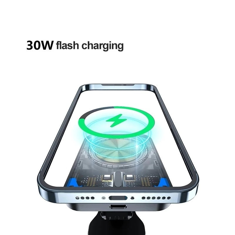 Magnetische Kfz-Luftauslass-Halterung mit kabellosem 30W-Ladegerät für iPhone 12/13/14 MagSafe