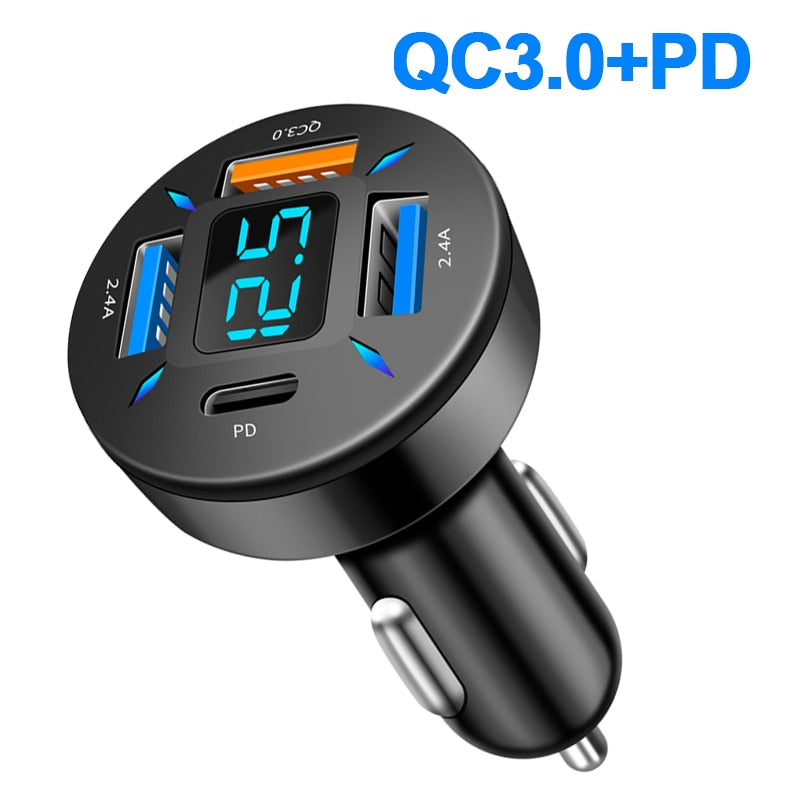 66W Auto Ladegerät mit Quick Charge und 4-Port USB A+USB C Schnellladefunktion für mobile Geräte