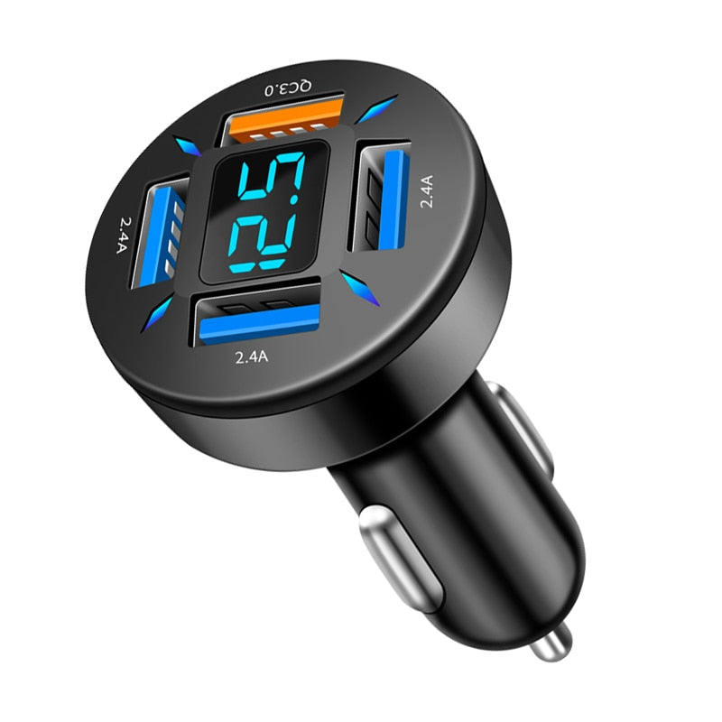 66W Auto Ladegerät mit Quick Charge und 4-Port USB A+USB C Schnellladefunktion für mobile Geräte