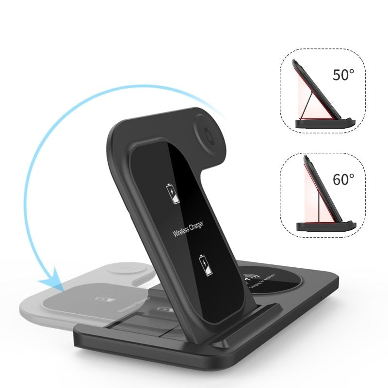 15W Schnelles Kabelloses 3-in-1 Ladegerät Stand Pad für iPhone, AirPods und Apple Watch